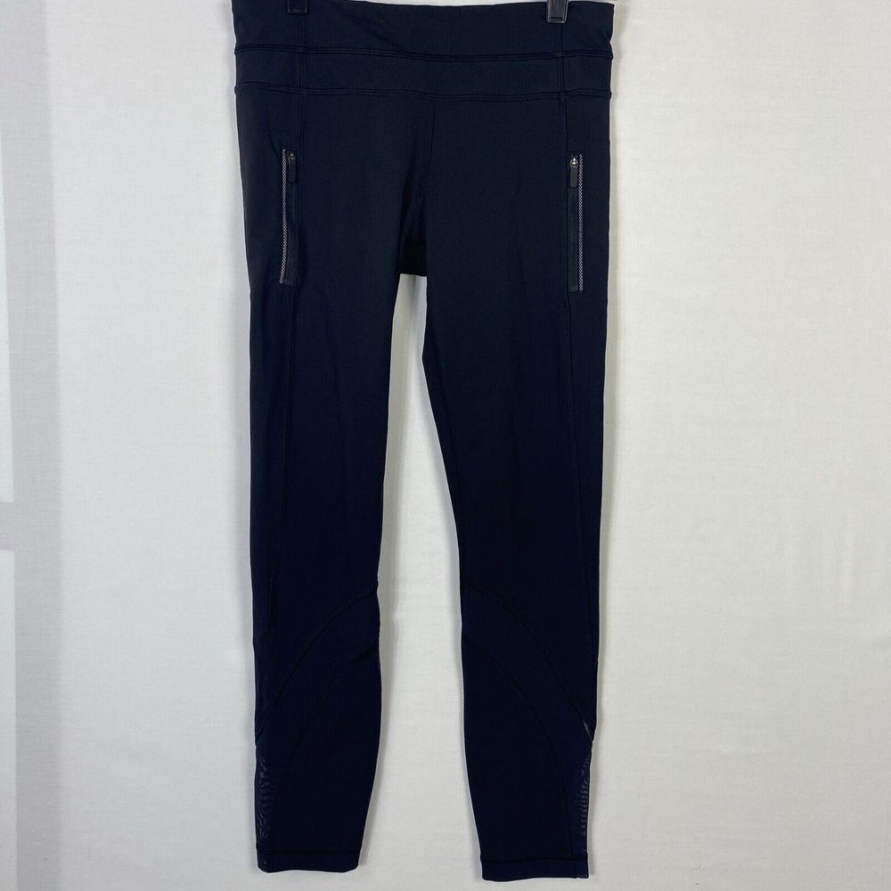 Lululemon Leggings Black Womens Size 6 Vertical Zipper Front Pockets Reflective